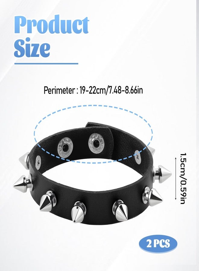 Aysatogc 2 PCS Leather Cuff Bracelet, Punk Bracelet Rock Braided Rivets Wristband Black Emo Bracelets 80s Wristband for Women Men Punk Jewelry for Halloween Party Favors - Image 2